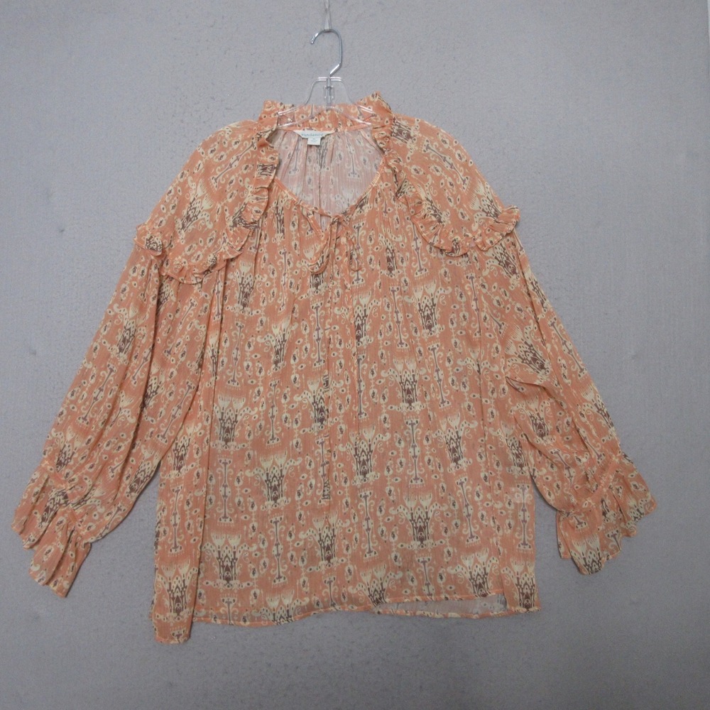 Sundance Top XL Orange Ikat Ruffle Peasant Sheer Romantic Boho Flowy Coastal